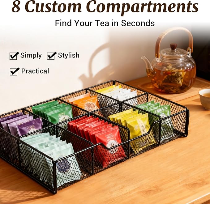 Tea Holder Organizer,Wood Tea Box Organizer Storage Box,Tea Caddy for Tea Bags Organizer Drawer