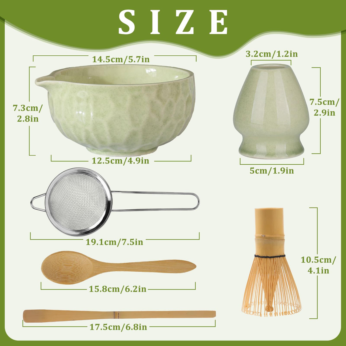 Boosolo Matcha whisk Set,Japanese Matcha Set,Matcha Bowl with Spout,Matcha Whisk and Holder,Bamboo Scoop,Sifter - 6 Pcs Tea