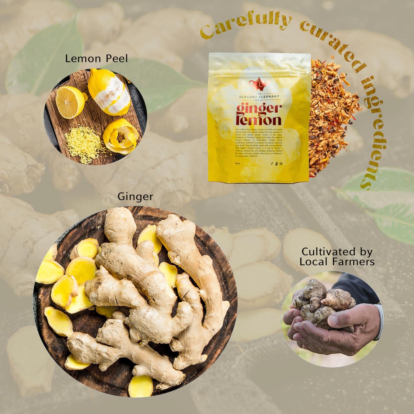 Ginger Lemon Tea, Loose Leaf Herbal Tea – Helps Reduce Nausea and Motion Sickness – Detox &amp; Immunity Support – Drink Hot or Iced – 4 oz Resealable Bag (Makes 50 Cups) – The Elegant Elephant