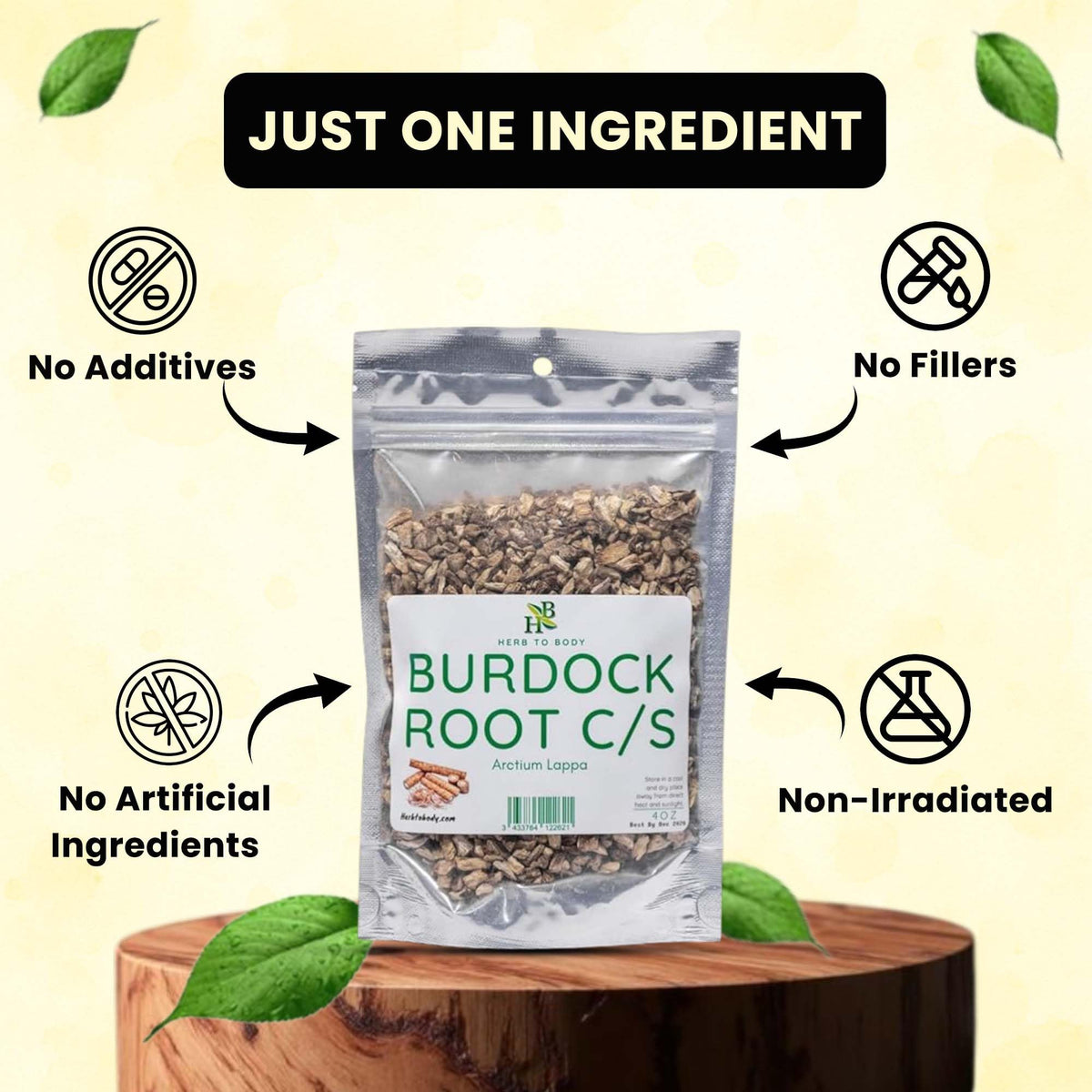 Herb To Body Burdock Root Cut & Sifted – 4 oz, Wildcrafted Arctium Lappa Dried for Herbal Tea, Dried Burdock Tea, and Natural