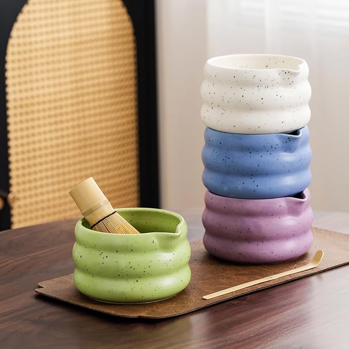 7Pcs Japanese Matcha Tea Set, Matcha Kit with Matcha Bowl (with Pouring Spout), Matcha Whisk, Whisk Holder, Strainer
