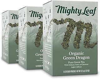 Mighty Leaf Organic Green Dragon Tea – 45 Count (15 Pouches per Box, Pack of 3) – Premium Whole Leaf Green Tea with Smooth, Fresh Flavor – Antioxidant-Rich Hot or Iced Brewing