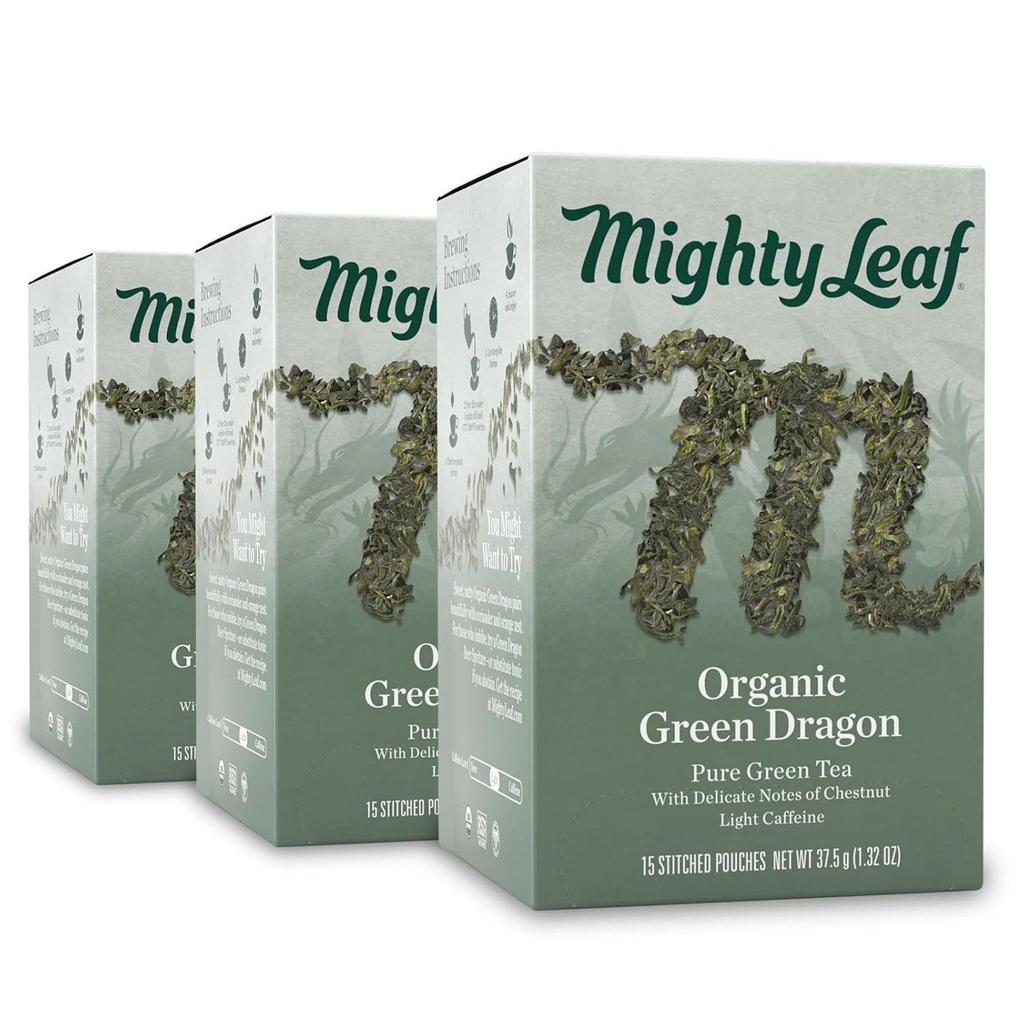 Mighty Leaf Organic Green Dragon Tea – 45 Count (15 Pouches per Box, Pack of 3) – Premium Whole Leaf Green Tea with Smooth, Fresh Flavor – Antioxidant-Rich Hot or Iced Brewing