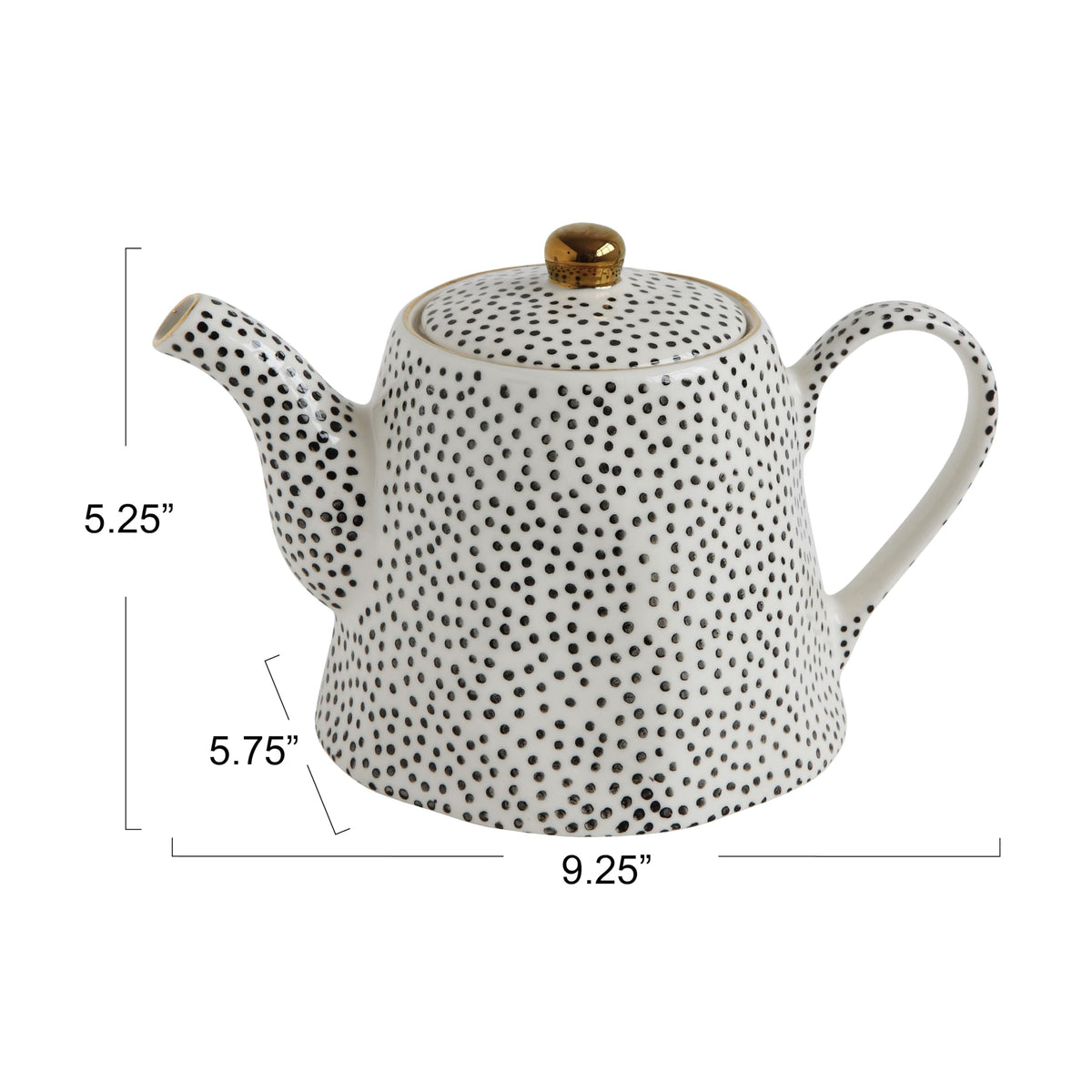 Creative Co-Op 32-Ounce Stoneware Teapot with Black Speckles and Gold Electroplated Accents, Black and White