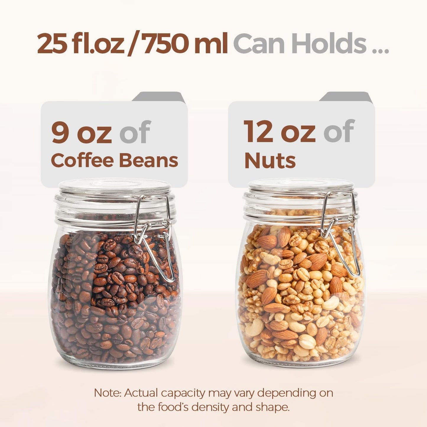 ComSaf Glass Mason Jars with Airtight Lids 25oz 6 Pack Pickling Pantry | BPA-free food-grade glass, wire clamp seal, vegetable Canning, wide mouth, jam &amp; beans, chia pudding &amp; oats, salad