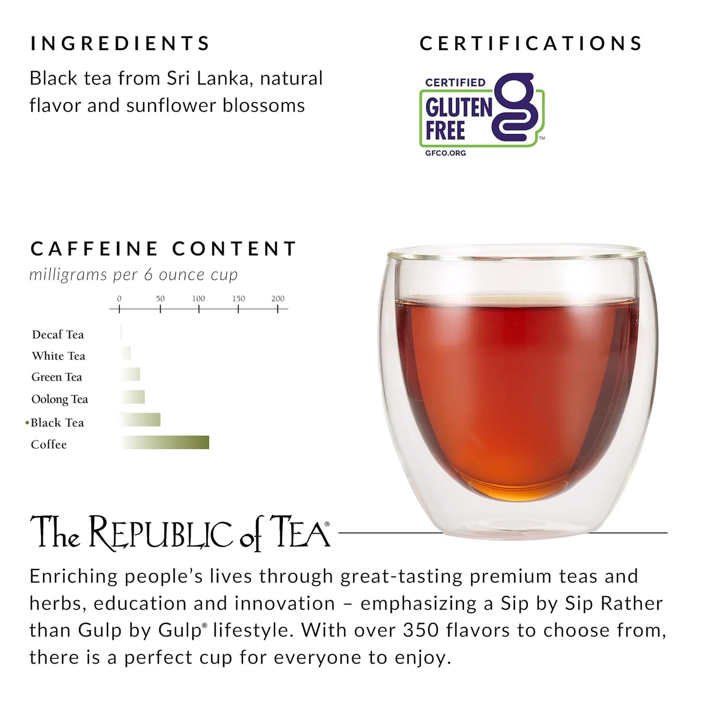The Republic of Tea Mango Ceylon Black Tea, Naturally Caffeinated, 50 Count | Made for morning or afternoon sipping. Brisk and full-bodied with notes of juicy fruit. Gluten Free and Carb Free.