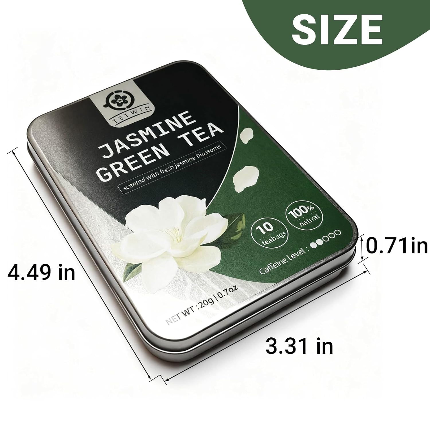 TETWIN Jasmine Green Tea Loose Leaf in PLA Tea Bags, 10ct Samplers in Mini Tin –Smooth Jasmin Aroma & Gift-Ready, party favor