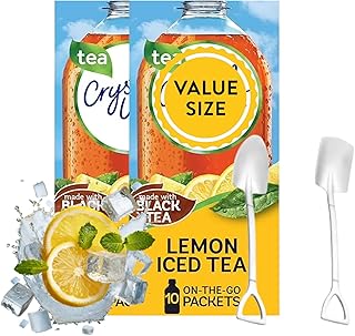 Lemon Iced Tea On The Go Drink Mix - Two (2) Pack of 10pck/0.13oz Pouches - Sugar-Free, Low-Calorie Refreshment Anytime, Anywhere and Candy Freezer Mini Metal Shovel Spoons (2 Pack, Lemon Iced Tea) Shovel Spoon