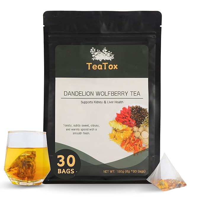 TEATOX Dandelion Wolfberry Tea, 30 Teabags(180g), 6g/bag, Kidneys & Liver Health, Seven Natural Herbal Ingredients Kidney, Organic Dandelion Root, Goji Berry Chrysanthemum