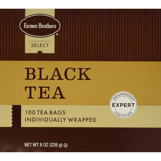 Farmer Brothers Select Black Tea Bags, 100 Count, Individually Wrapped | Smooth, mellow flavor, rich aroma, individually wrapped, easy hot brewing, premium tea leaves, foodservice quality