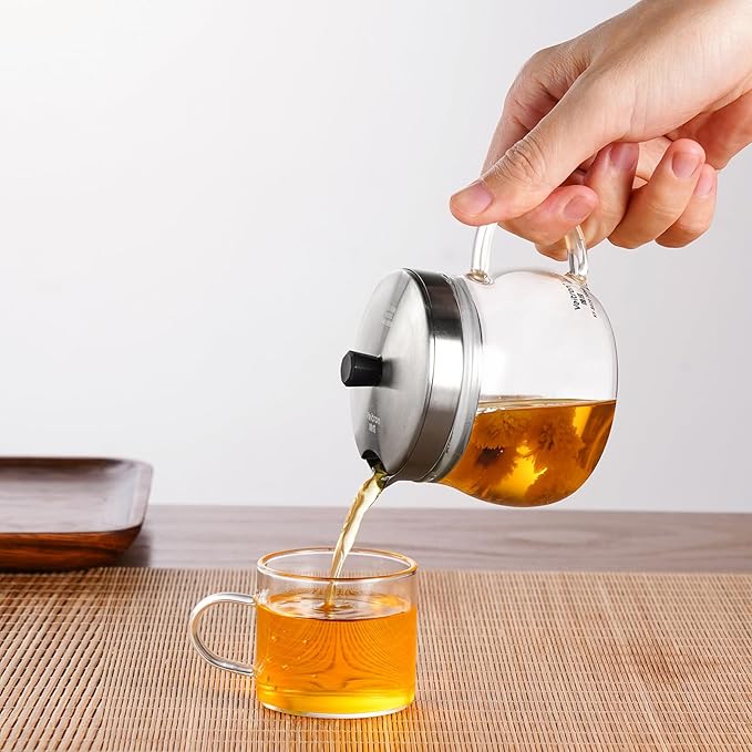 200ml (6.76 oz) Glass Teapot with Stainless Steel Strainer, Small Teapot for Stovetop, Home, Office or Solo Tea Drinking