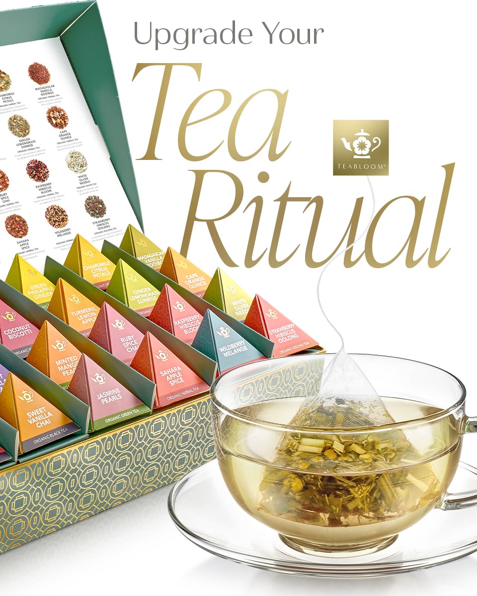 Teabloom Jasmine Pearls – USDA Organic Jasmine Green Tea in Plant-Based Pyramid Sachets – Luxury Tea Gift Box with 12 Compostable Sachets – Kosher Certified