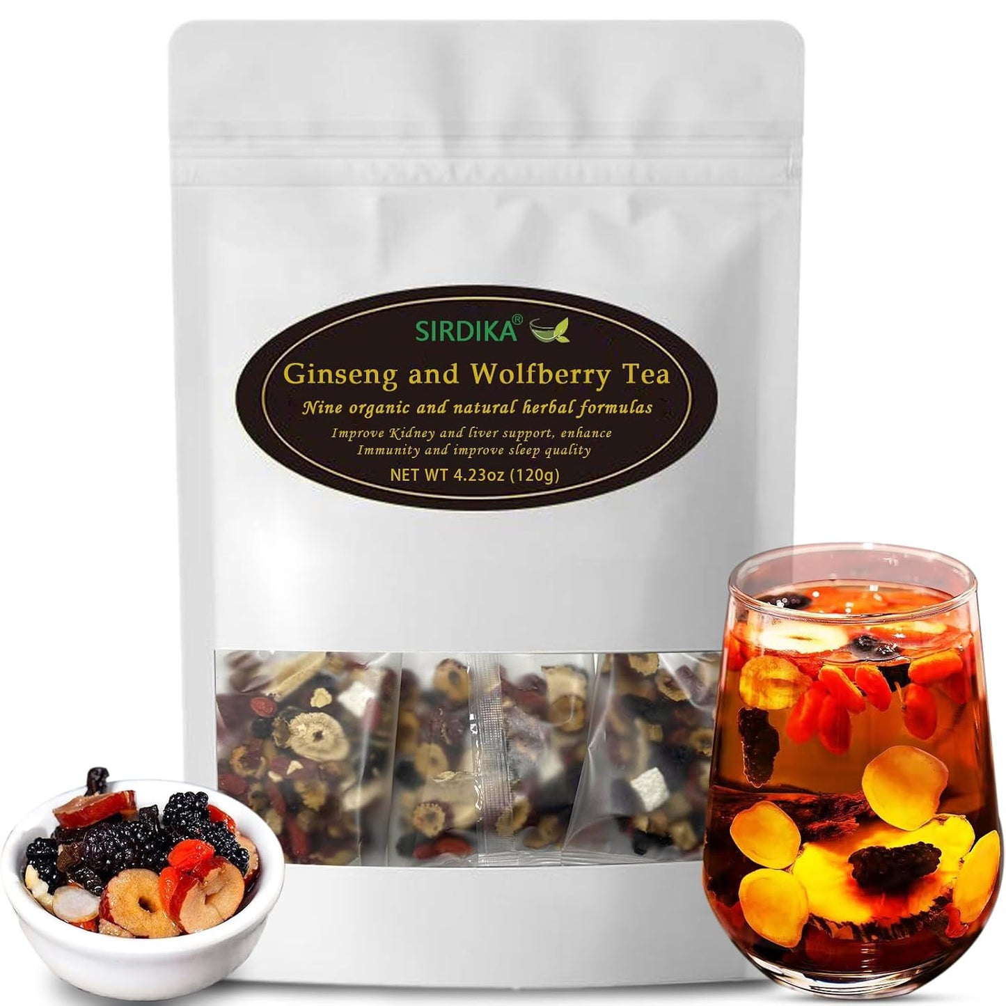 Kidney Tea - Ginseng and Wolfberry Tea, Ginseng Nine Treasure Tea, Men's Health Tea Herbal 9 Precious Ingredients Formula, Natural Organic Kidney Cleanse Detox Tea for Women &amp; Men (1Bag(12pcs))