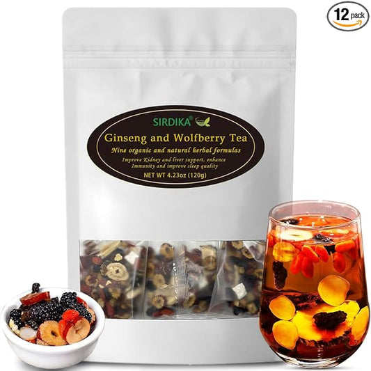 Kidney Tea - Ginseng and Wolfberry Tea, Ginseng Nine Treasure Tea, Men's Health Tea Herbal 9 Precious Ingredients Formula