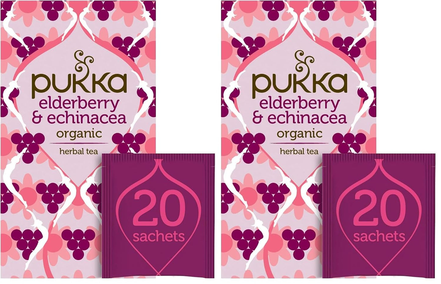 Pukka Elderberry & Echinacea Organic Herbal Tea, Perfect for Wellness Support, Caffeine Free, 20 Total Tea Bags (Pack of 2)