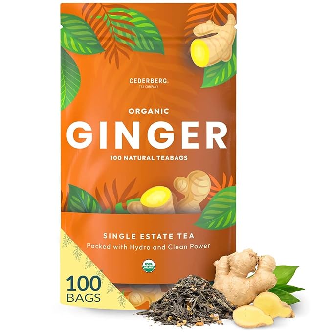Organic Ginger Tea — 100 Tea Bags, Organic Herbal Tea From Single Origin, Eco-Friendly, Non-GMO Caffeine Free, Cederberg Tea Company.