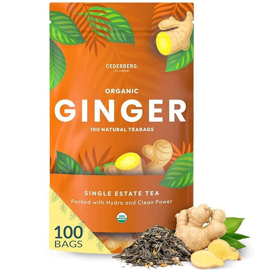 Organic Ginger Tea — 100 Tea Bags, Organic Herbal Tea From Single Origin, Eco-Friendly, Non-GMO Caffeine Free, Cederberg Tea Company.