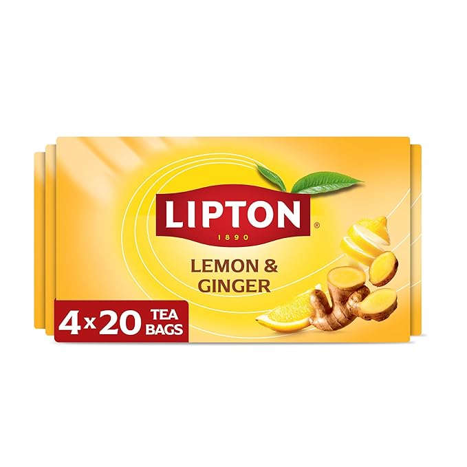 Lipton Lemon Ginger Tea Bags, Caffeine Free Tea, Refresh Fruit and Herbal Tea, Individually Wrapped,