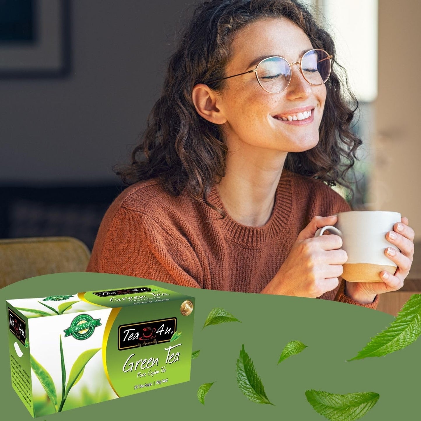 Tea4U Organic Green Tea, Ceylon TeaBags - Handpicked Leaves from the Finest Tea Estates and Expertly Blended - 25 Count