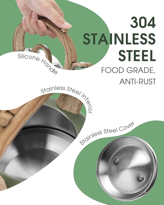 Tea Kettle Stovetop, 2.1 Quart Stove Top Whistling Tea Kettle, Teapot Kettles with Food Grade Stainless Steel and Wood Pattern Folding Handle