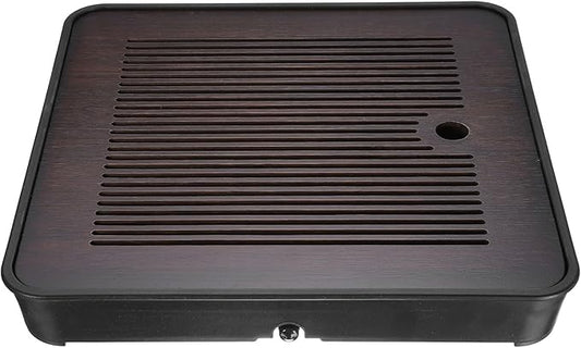 HARFINGTON Bamboo Chinese Gong Fu Tea Tray 11" Classic Tea Tray Bamboo Tea Table Furniture Vintage Tea with Water Storage Box for Drinking Tea Brown Black