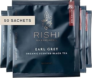 Rishi Tea Earl Grey Tea - Organic Sachet Tea Bags, Pure Black Tea with Bergamot Oil, Energizing & Caffeinated - 50 Count