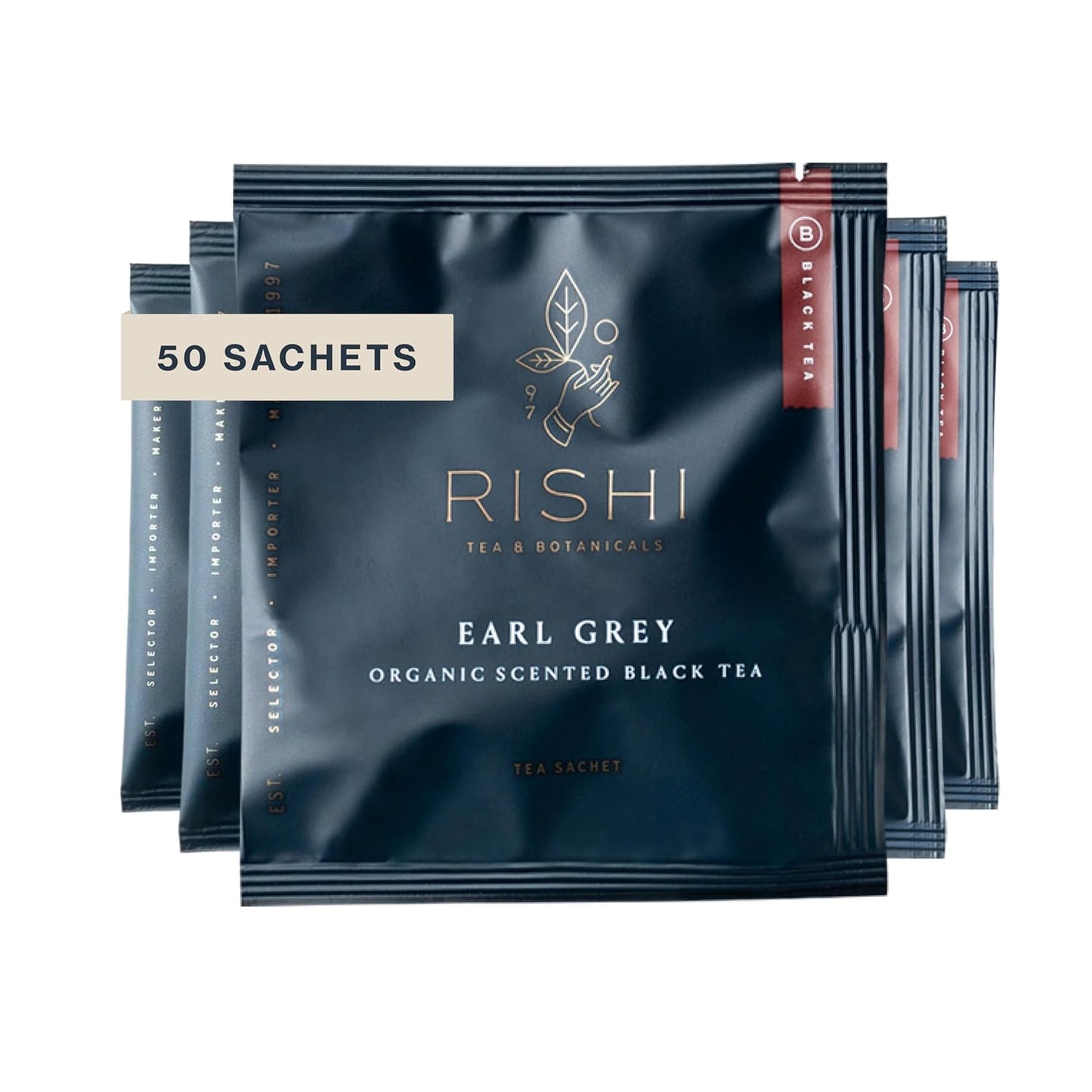 Rishi Tea Earl Grey Tea - Organic Sachet Tea Bags, Pure Black Tea with Bergamot Oil, Energizing & Caffeinated - 50 Count