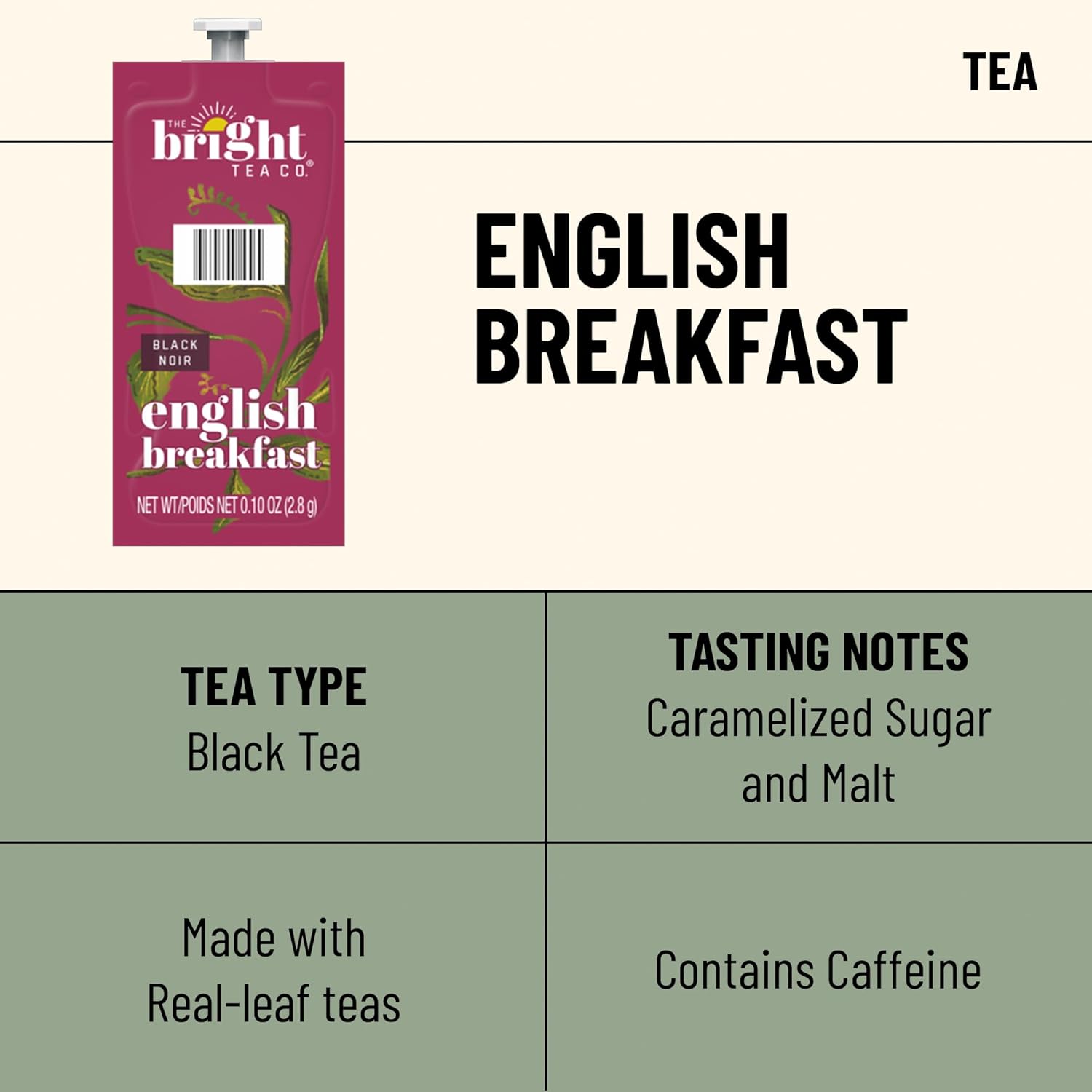 Flavia Bright Tea Co. English Breakfast Tea Freshpacks works only with Flavia Brewers (Case of 100)