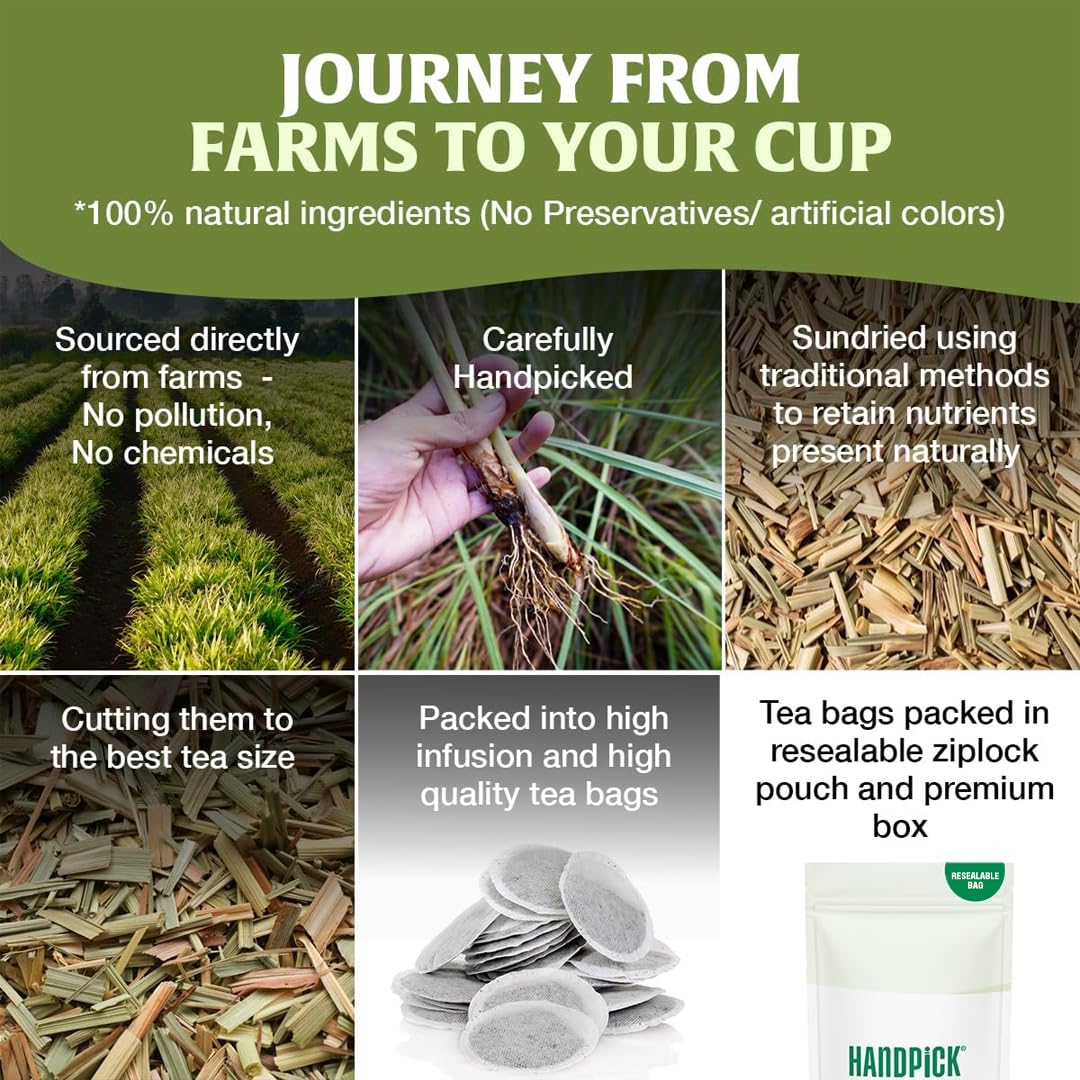 HANDPICK Lemongrass Teabags (100 Count) Made with Quality Lemongrass Stalks