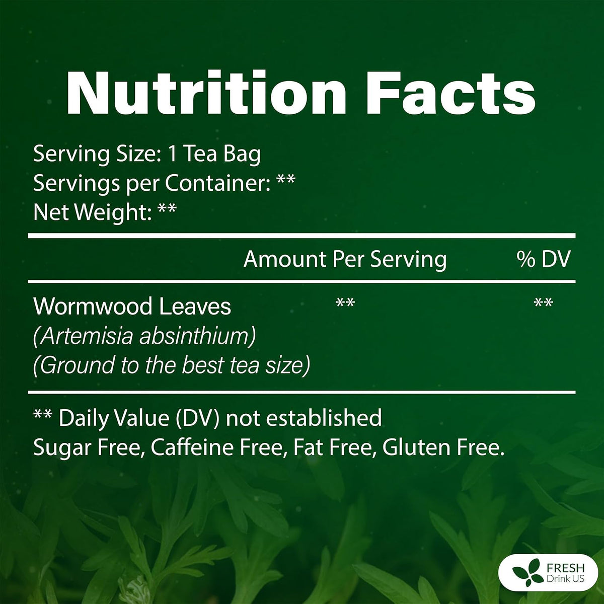 FreshDrinkUS, Premium Wormwood Tea Bag, 75 Count, Pure, Caffeine Free