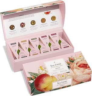 Tea Forte Premium Petite Presentation Box Gift Set Sampler, 10 Count, 2 of Each Blend Individually Wrapped Handcrafted Pyramid Infuser Bags, Jardin