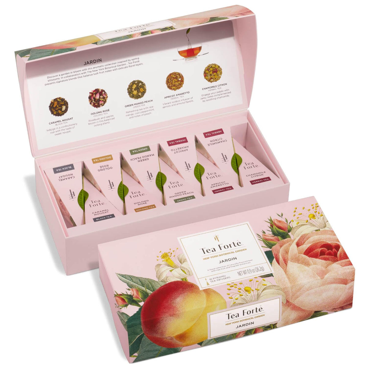 Tea Forte Premium Petite Presentation Box Gift Set Sampler, 10 Count, 2 of Each Blend Individually Wrapped Handcrafted Pyramid Infuser Bags, Jardin