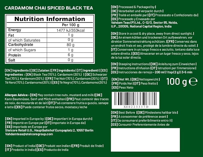 VAHDAM, Cardamom Chai Tea Loose Leaf (50 Cups,3.53 oz)  India's Traditional Cardamom Tea | Spiced Chai Tea | Brew Hot, Iced Or Chai Latte/Masala Chai | Whole Loose-Leaf, Vacuum Sealed