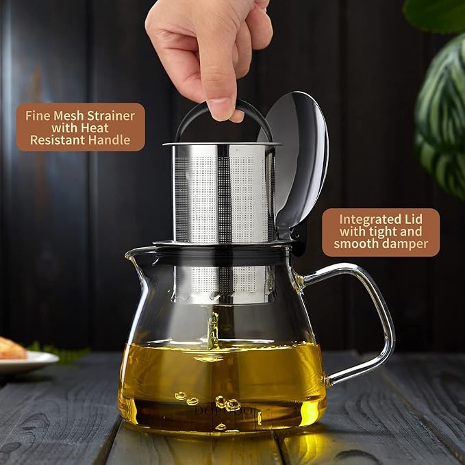 Glass Teapot Tea Pot with Removable Stainless Steel Infuser, 25oz / 760ml Borosilicate Glass Tea Kettle for Office Work