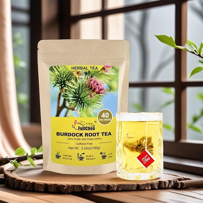 FullChea - Burdock Root Tea Bags, 40 Teabags, 2.5g/bag - Premium Burdock Root - Non-GMO - Naturally Caffeine-free Herbal Tea