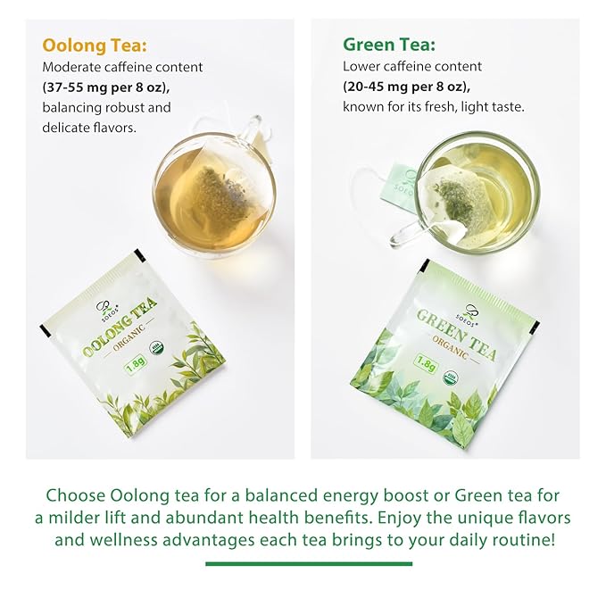 Soeos Organic Green Tea, 100 Tea Bags (Pack of 1), Caffeinated, Low Caffeine, Fresh and Healthy Green Tea, 6.3 Ounce