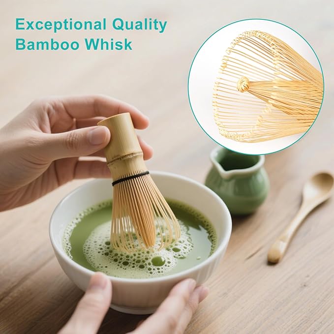 Bamboo Matcha Whisk Set 4pcs, Include Macha Bamboo Whisk (Chasen), Traditional Scoop Chashaku, Tea Spoon, Sifter, Traditional Japanese Tea Tools, Basic Matcha Tea Making Kit for Matcha Lovers