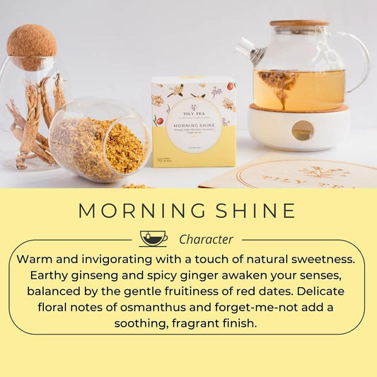 Tily Tea Morning Shine Breakfast Tea - Natural Herbal Tea - Ginger and Ginseng - Caffeine Free - 10 Plastic-Free Teabags