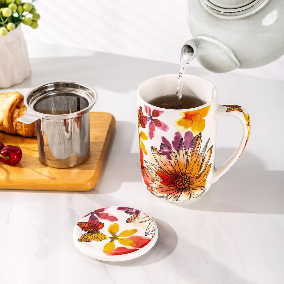 GBhome Tea Mug with Infuser and Lid,18 oz Loose Leaf Tea Cup with Steeper