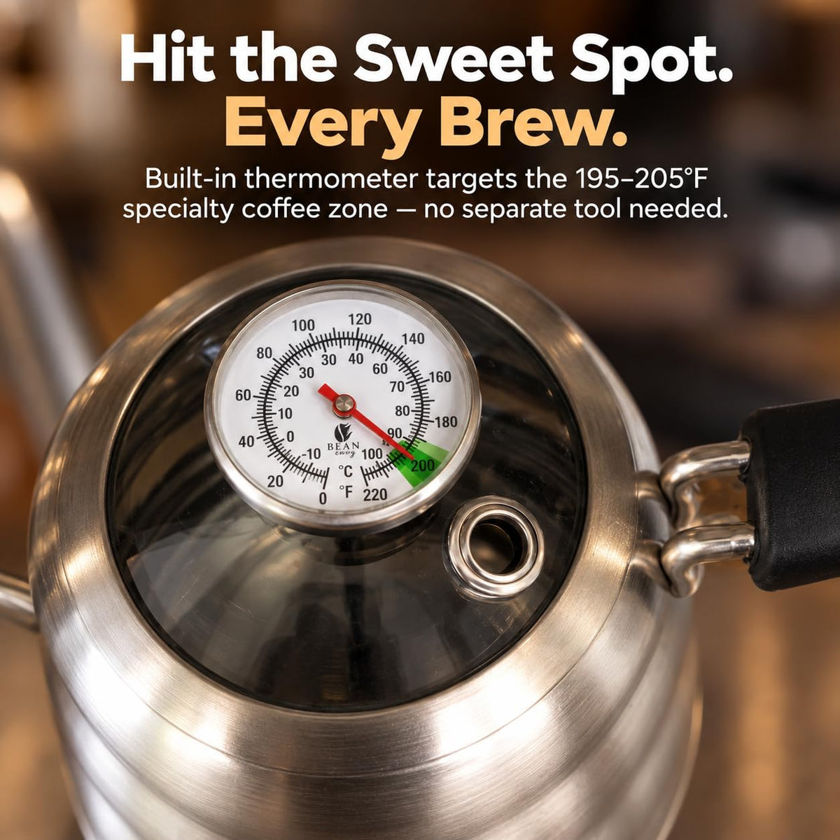 Bean Envy Gooseneck Kettle Stovetop - Pour Over Kettle with Thermometer