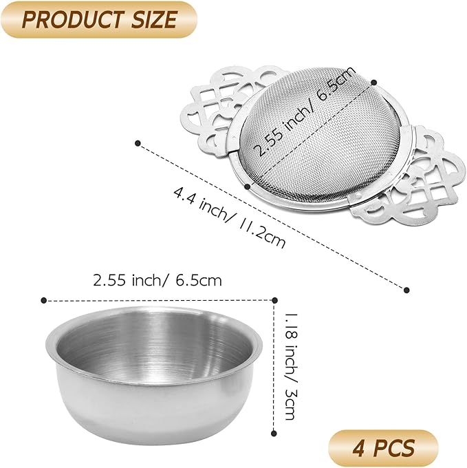 Tea Drain Strainer 304 Stainless Steel Loose Tea Infusers Strainers Mesh Tea Infuser Stainless Steel Loose Leaf Tea Filter with Handles for Loose Tea