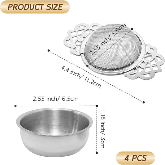 Tea Drain Strainer 304 Stainless Steel Loose Tea Infusers Strainers Mesh Tea Infuser Stainless Steel Loose Leaf Tea Filter with Handles for Loose Tea Juice Coffee Filter(4Pcs)