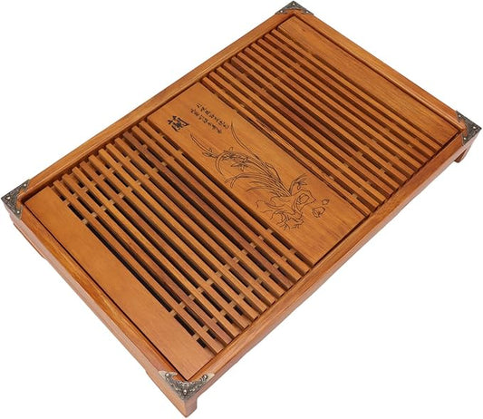Kungfu Tea Tray Chinese Gongfu Tea Tray Drainage Storage Wood Table with Drain Pipe Light Discharge Convenient TraySimple TrayKungfu TrayChinese Gongfu (#1)