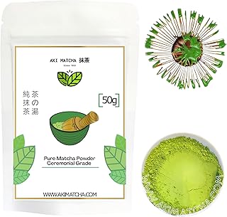 AKI MATCHA 1933 - Ceremonial Grade Matcha | Japanese Pure Matcha Powder 100% | Single Origin - Shizuoka Japan | Saemidori Cultivar | First Harvest Hand picked matcha Stone milled | Size 50g - 25serv