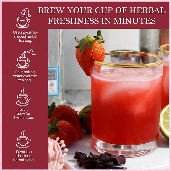 Tealeaf & Co. Strawberry Hibiscus Tea Bags Blended with Fresh Herbs and Spices - Herbal Tea Bags with Organic Spices