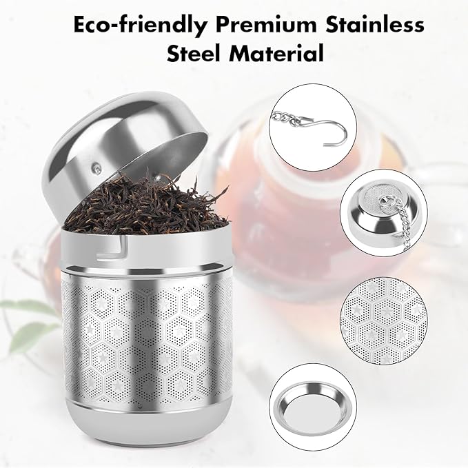 Tea Infuser for Loose Leaf Tea, Extra Fine Mesh Tea Strainers, 304 Stainless Steel & Updated Slim Threaded Lid, Loose Leaf Tea Steeper for Brew Tea