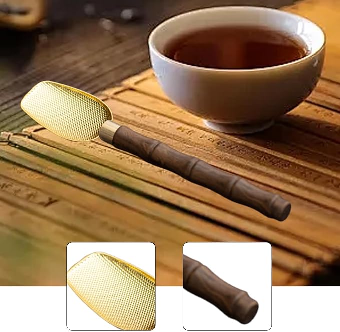 Matcha Scoop,Chashaku Traditional,Easy to Clean,Crafting Handmade Matcha Ceremony Chinese Tea Spoon for Living Room Tabletop, Gold