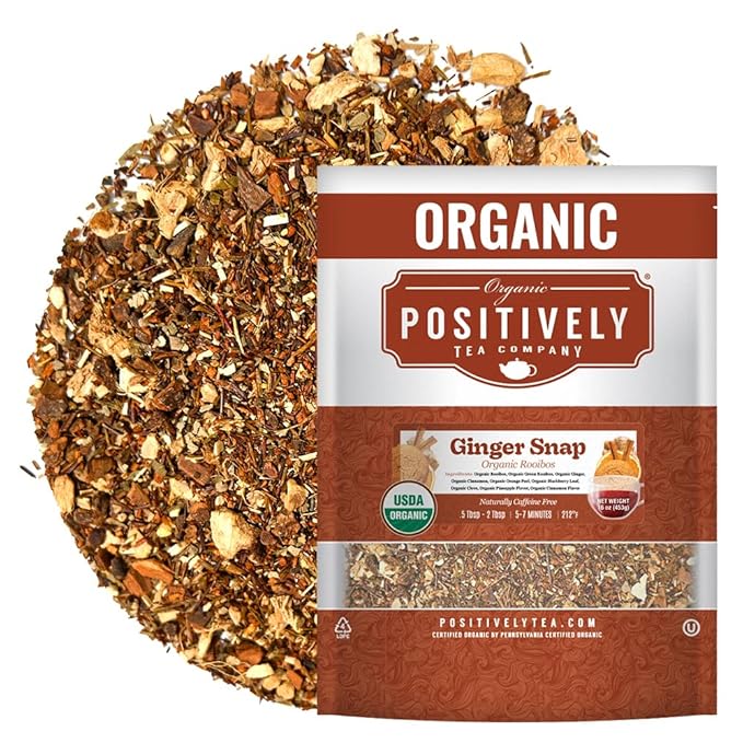 Organic Positively Tea Company, Ginger Snap Rooibos Tea, Loose Leaf, 16 Ounce