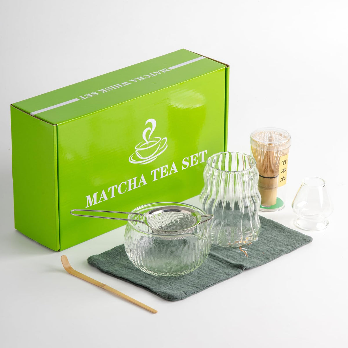 DWEHIXBUY 7Pcs Japanese Matcha Tea Set, Matcha Kit with Matcha Bowl (with Pouring Spout), Matcha Whisk, Whisk Holder