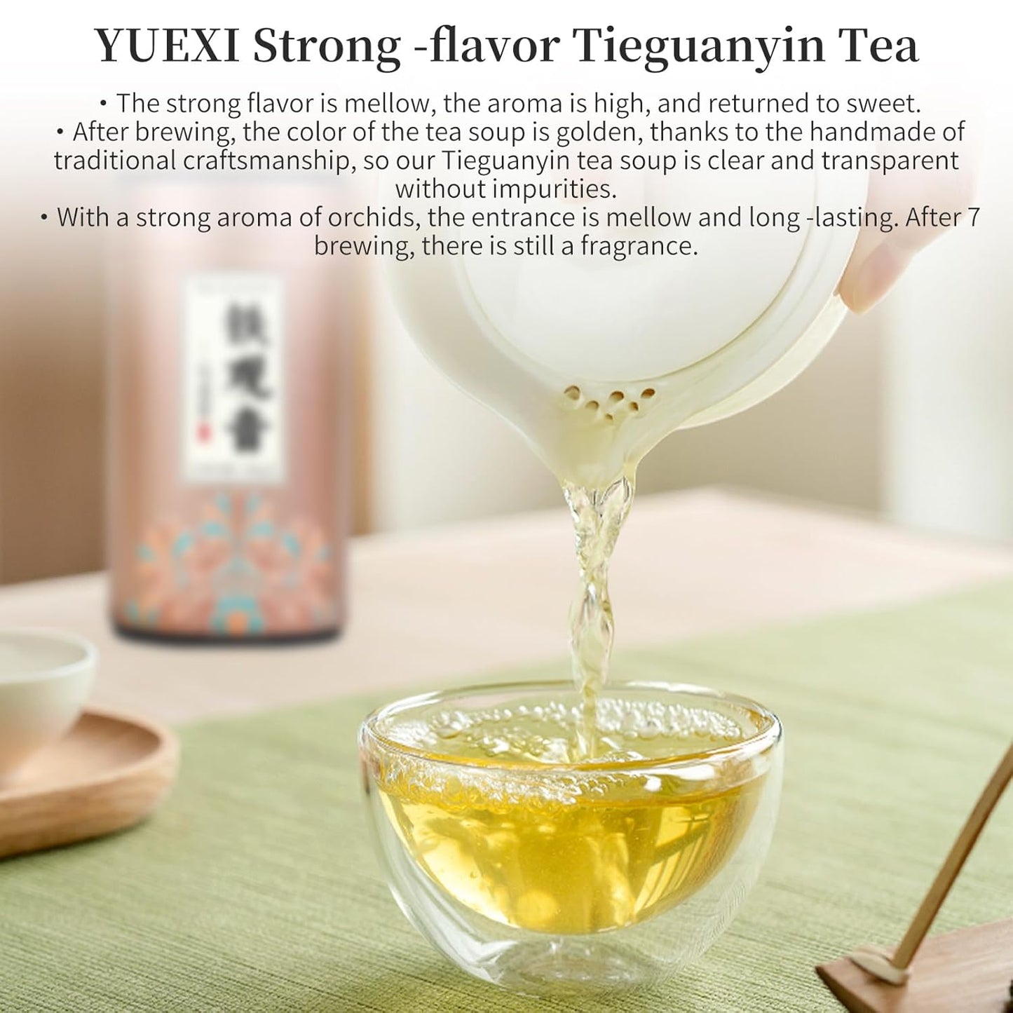 Yuexi Tie Guan Yin Oolong Tea Loose Leaf Tieguanyin Tea Iron Goddess of Mercy Oolong Chinese Tea High Mountain Strong Orchid Aroma Fujian Anxi Central Area 铁观音 安溪铁观音 乌龙茶 茶叶 5.29oz/150g